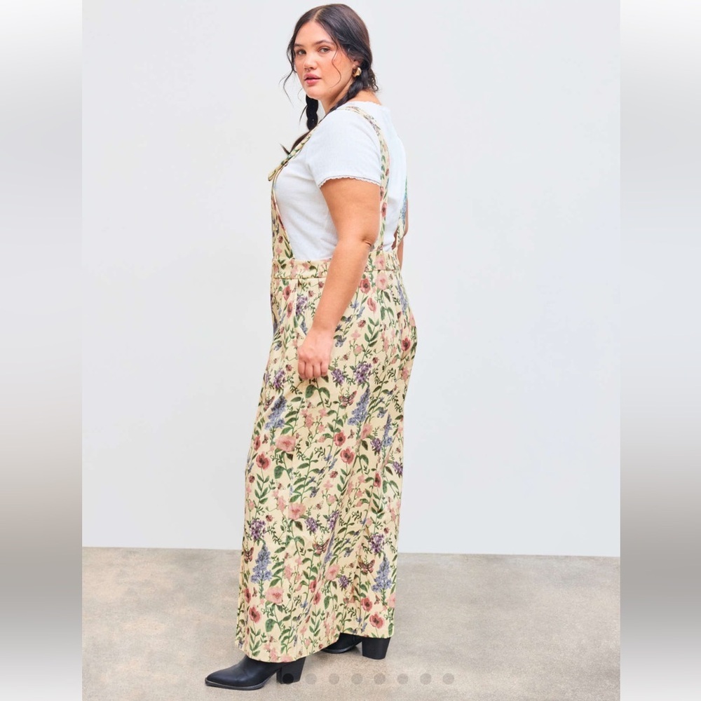 🆕➕️ CIDER Floral Lightweight Corduroy Button Wide Leg Jumpsuit CREAM 0XL $59 - Picture 9 of 16